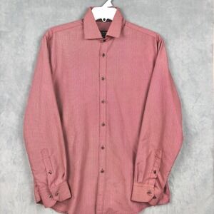 Society of Threads Mens Slim Fit Red White Chevron Dress Shirt M 15-15.5 33-34